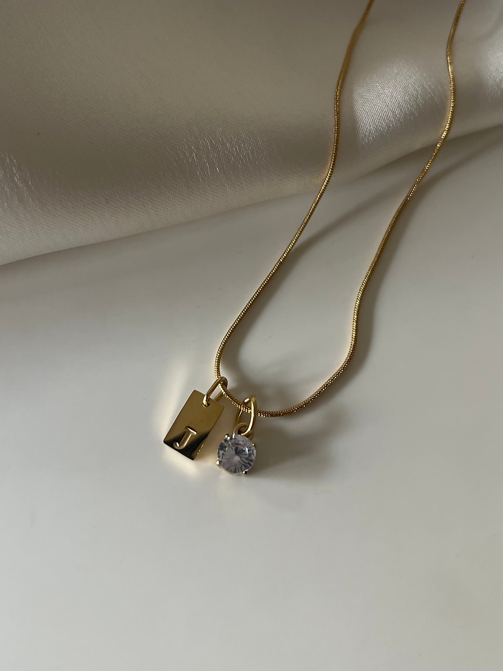 Thumbnail: Bar Initial Necklace (with stone pendant)