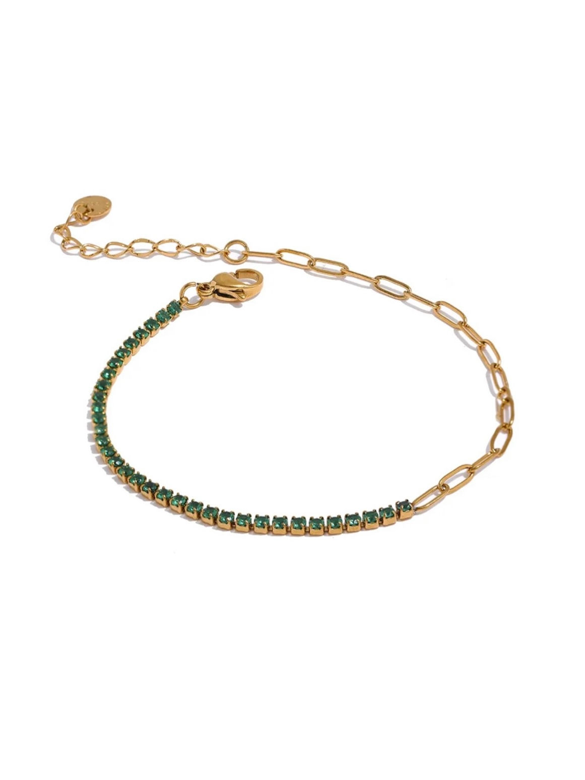 Paperclip Diamante Bracelet (Green)
