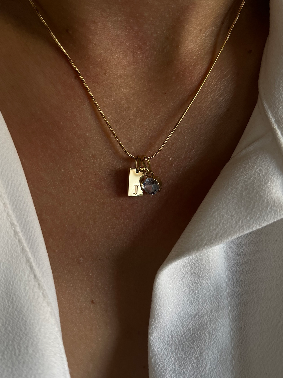 Thumbnail: Bar Initial Necklace (with stone pendant)