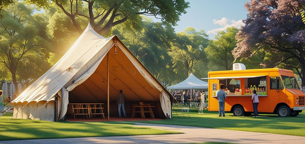Revival tent in public park with a food truck.jpg