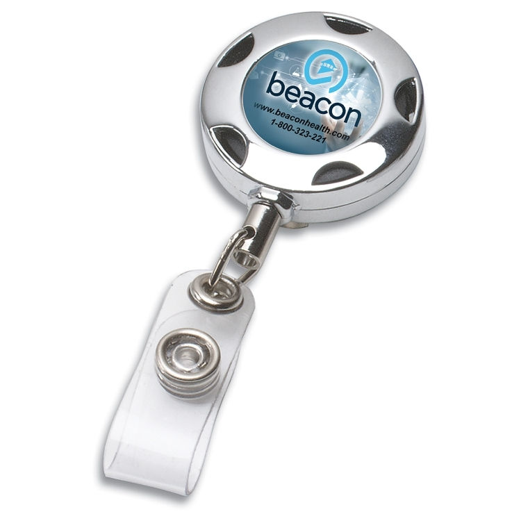 Thumbnail: 32" Cord Round Chrome Solid Metal Sport Retractable Badge Reel and Badge Holder
