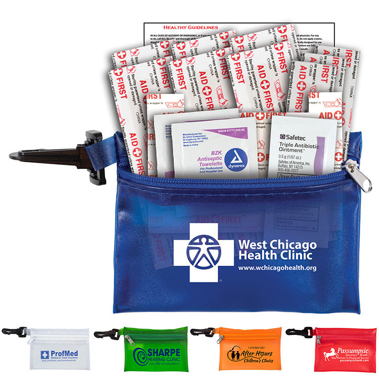 "TROUTDALE PLUS" 14 Piece First Aid Kit in Translucent Zipper Kit with Plastic