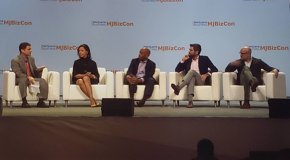 Linda speaking on panel discussing at MJBiz Conference in Las Vegas.