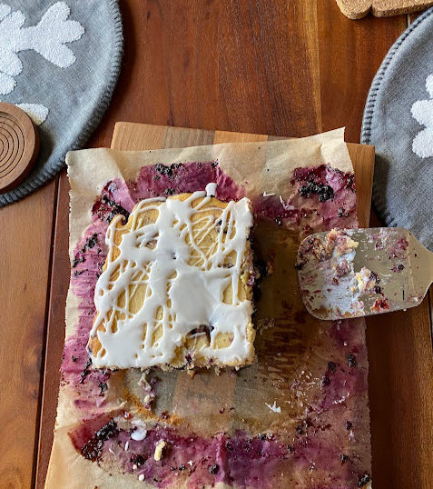 blueberry coffee cake with lemon glaze