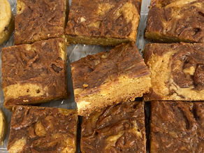 blondies with berry cream cheese swirl and waffle cone crust