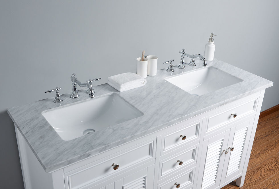 Thumbnail: Genevieve 60" White Double Vanity & Shutter Double Doors Dual Sinks