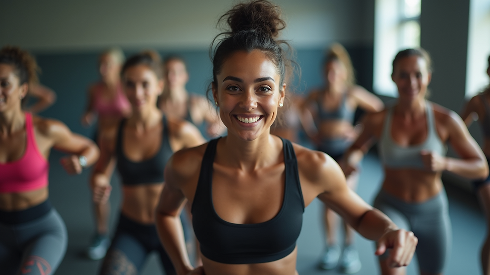 Eye-level view of a fitness class in action