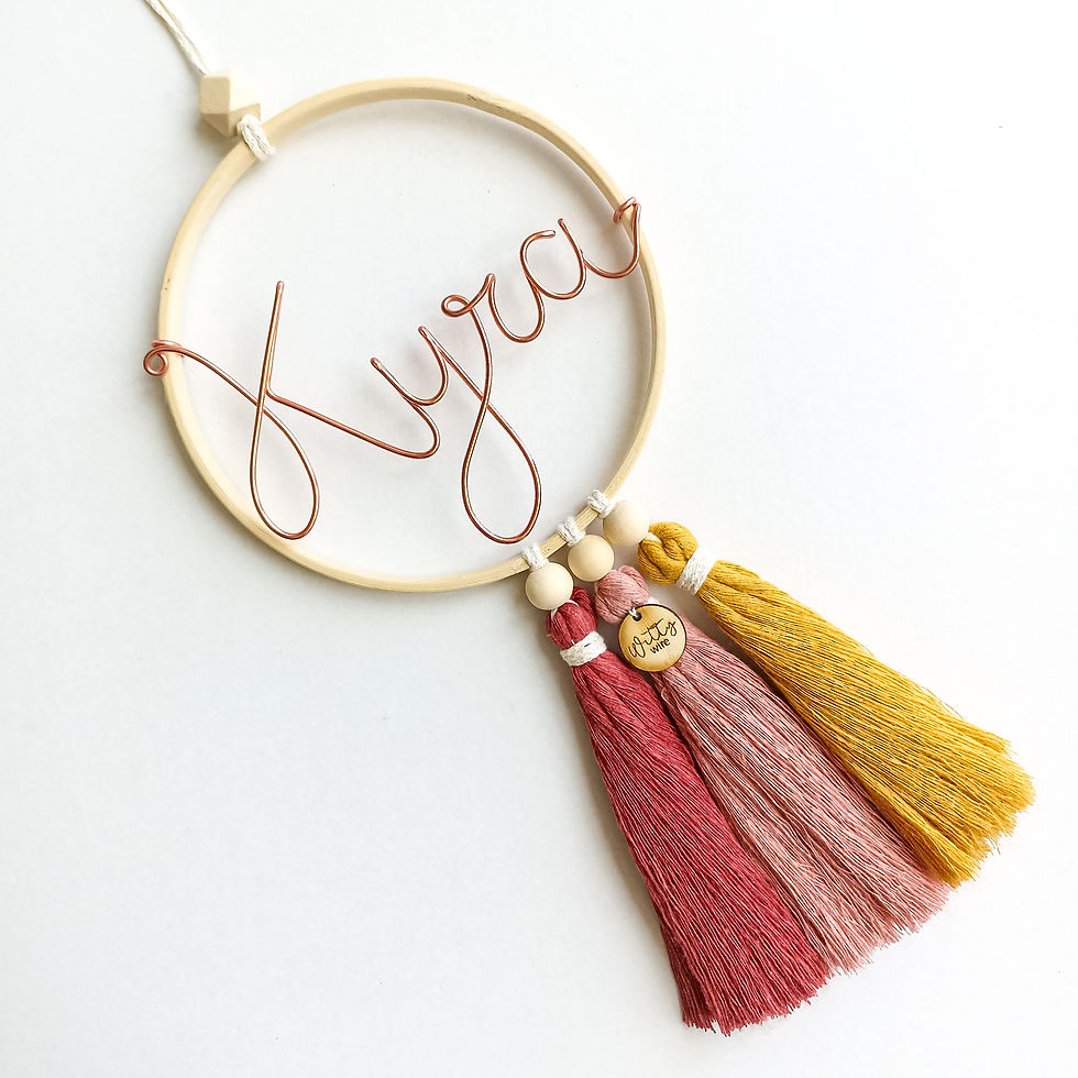 Thumbnail: Small Boho Bamboo Coloured Tassel Wreath - Rose Gold