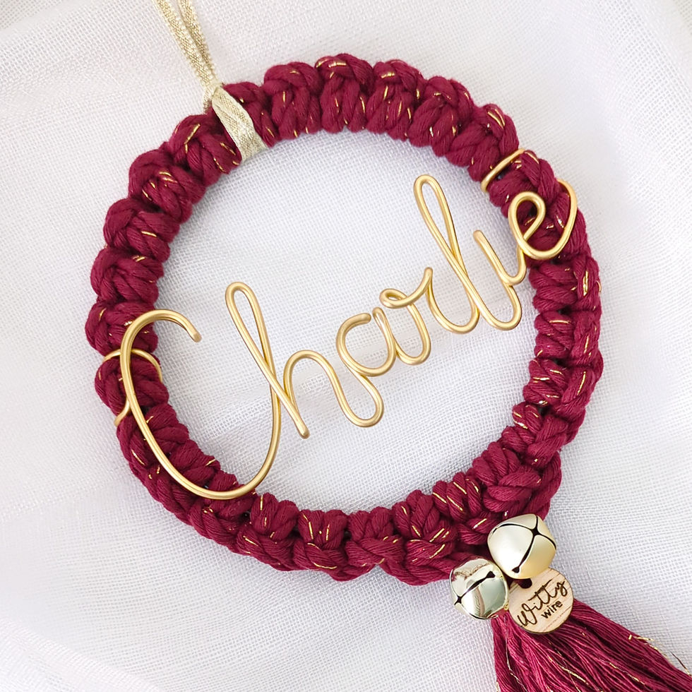 Thumbnail: Golden Wine Deluxe Macrame Tassel Personalised Christmas Ornament