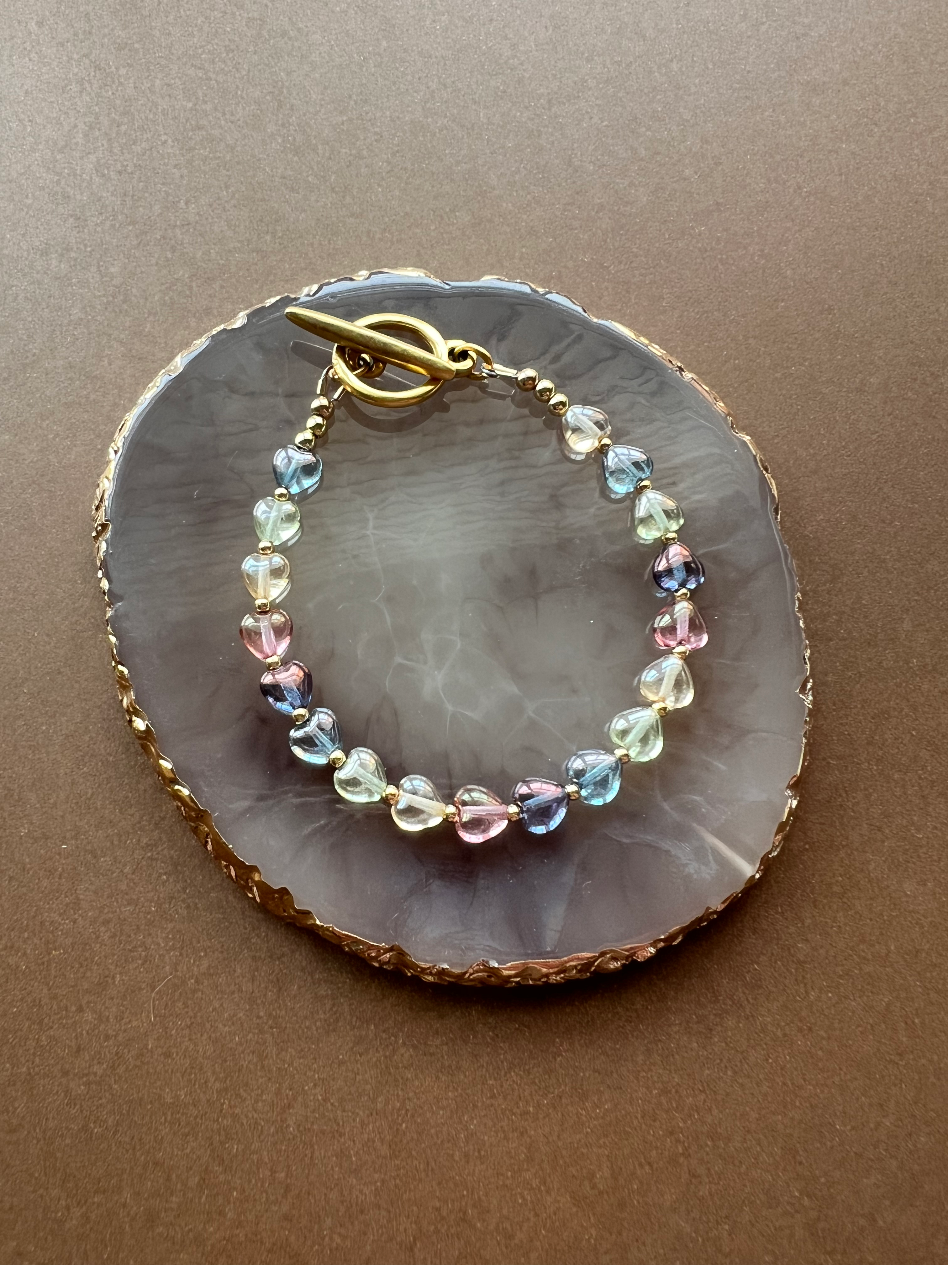 Rainbow heart beaded bracelet