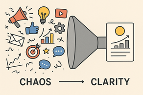 Marketing chaos transformed into clarity through funneling data and strategy.