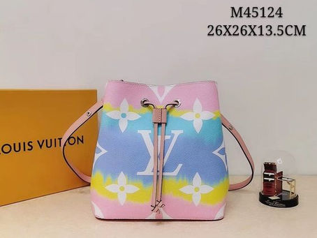 1:1 Mirror Louis Vuitton Escale NéoNoé MM Bucket Bag Pastel Pink Tie-Dye Monogram Canvas M45124