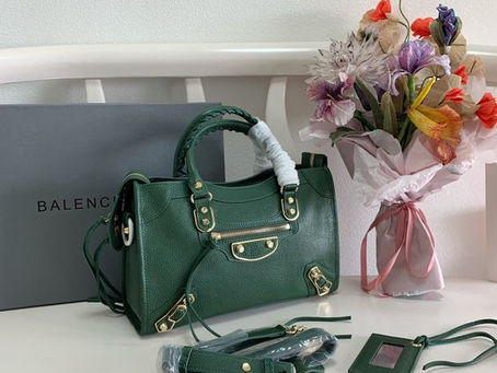 1:1 Mirror Balenciaga Classic City Mini Shoulder Bag in Green Arena Lambskin 300295DB5XN3091