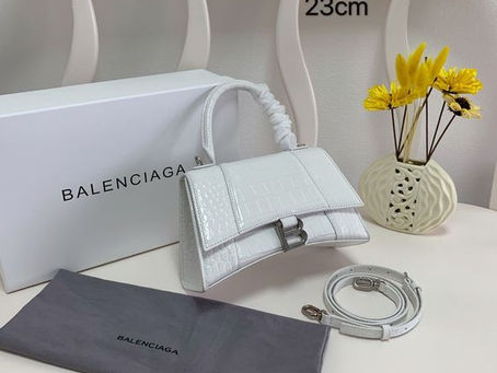 1:1 Mirror Balenciaga Hourglass Small Top Handle Bag in White Shiny Crocodile Embossed Calfskin 5935461LR6Y1108