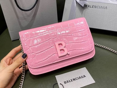 1:1 Mirror Balenciaga Pink Crocodile Embossed Leather B' Wallet On Chain