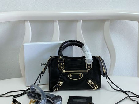 1:1 Mirror Balenciaga Classic City Mini Shoulder Bag in Black Arena Lambskin 300295D94JG1000