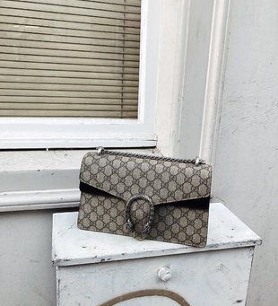 1:1 Mirror Gucci GG Beige/Ebony Supreme Canvas Black Suede Dionysus Small Shoulder Bag 400249 KHNRN 9769