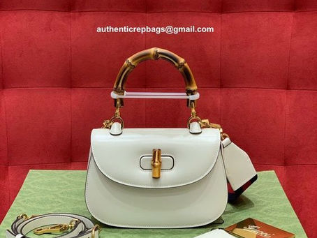 1:1 Mirror Gucci White Leather Bamboo 1947 Mini Top Handle Bag 686864 10ODT 8454