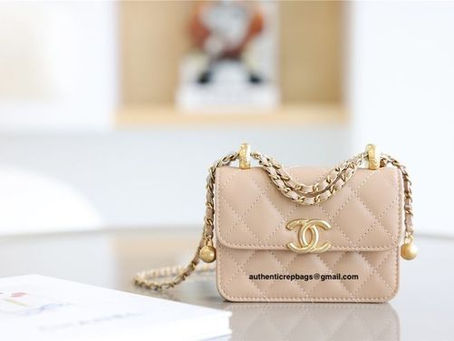 1:1 Mirror Chanel Mini Flap Bag in Beige Calfskin & Gold-Tone Metal AP2290 B060 NC632