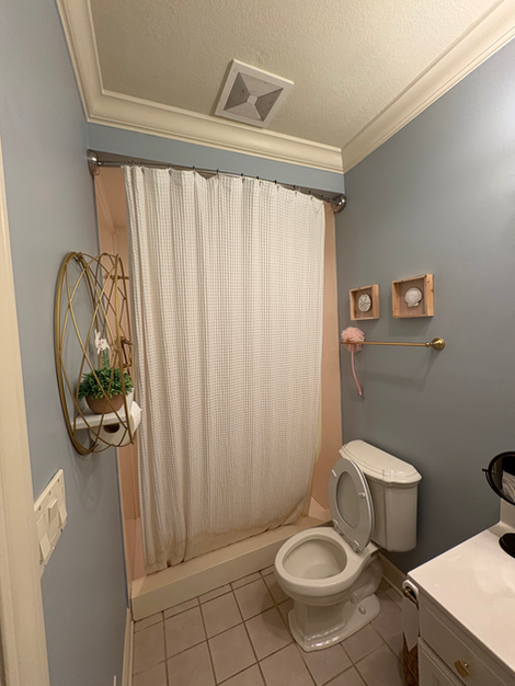 A bathroom that has been re-painted.