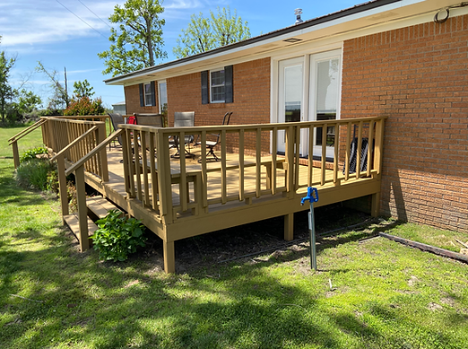Exterior deck that has been painted brown.