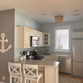 Kitchen of one of the Seaglass Village rental cottage in Wells Maine