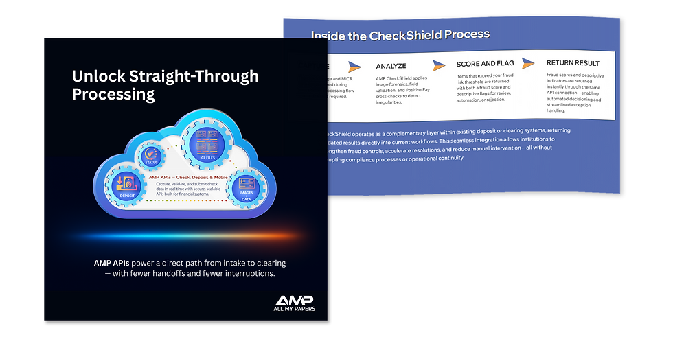 AMP CheckShield campaign creative illustrating straight-through check processing