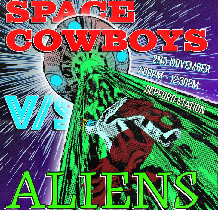 Cowboys vs Aliens Event stylised and layered. Designed by CARTER Branding