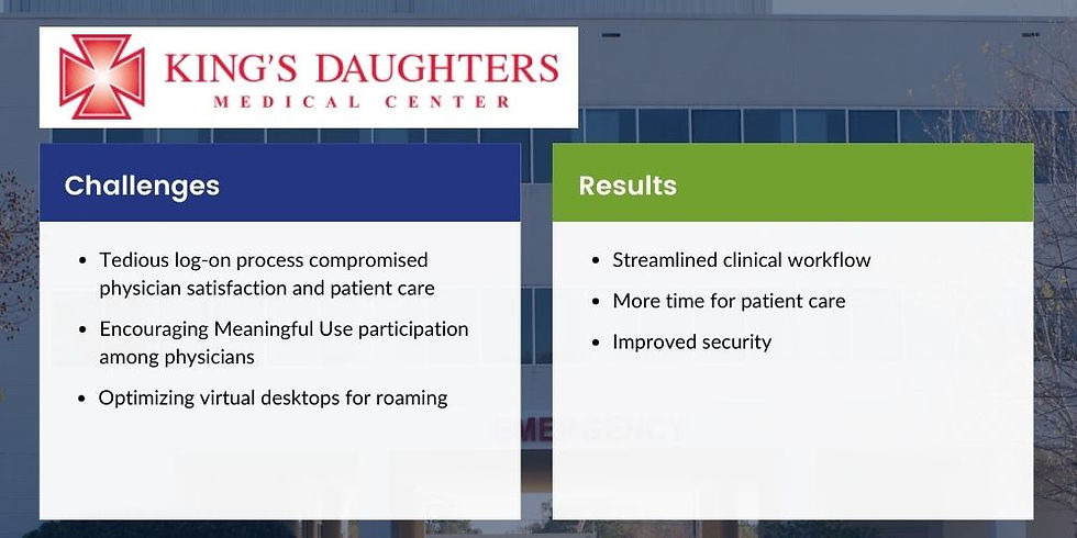 King's Daughters Medical Center's challenges and results comparison table with Imprivata's Access Management.