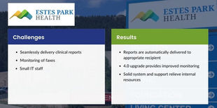 Estes Park Health challenges and results comparison table with Communication Director.