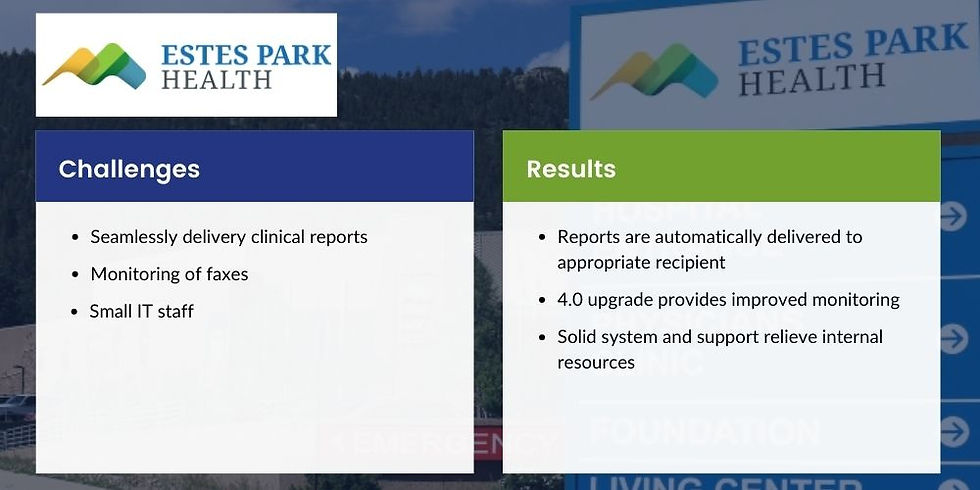 Estes Park Health challenges and results comparison table with Communication Director.