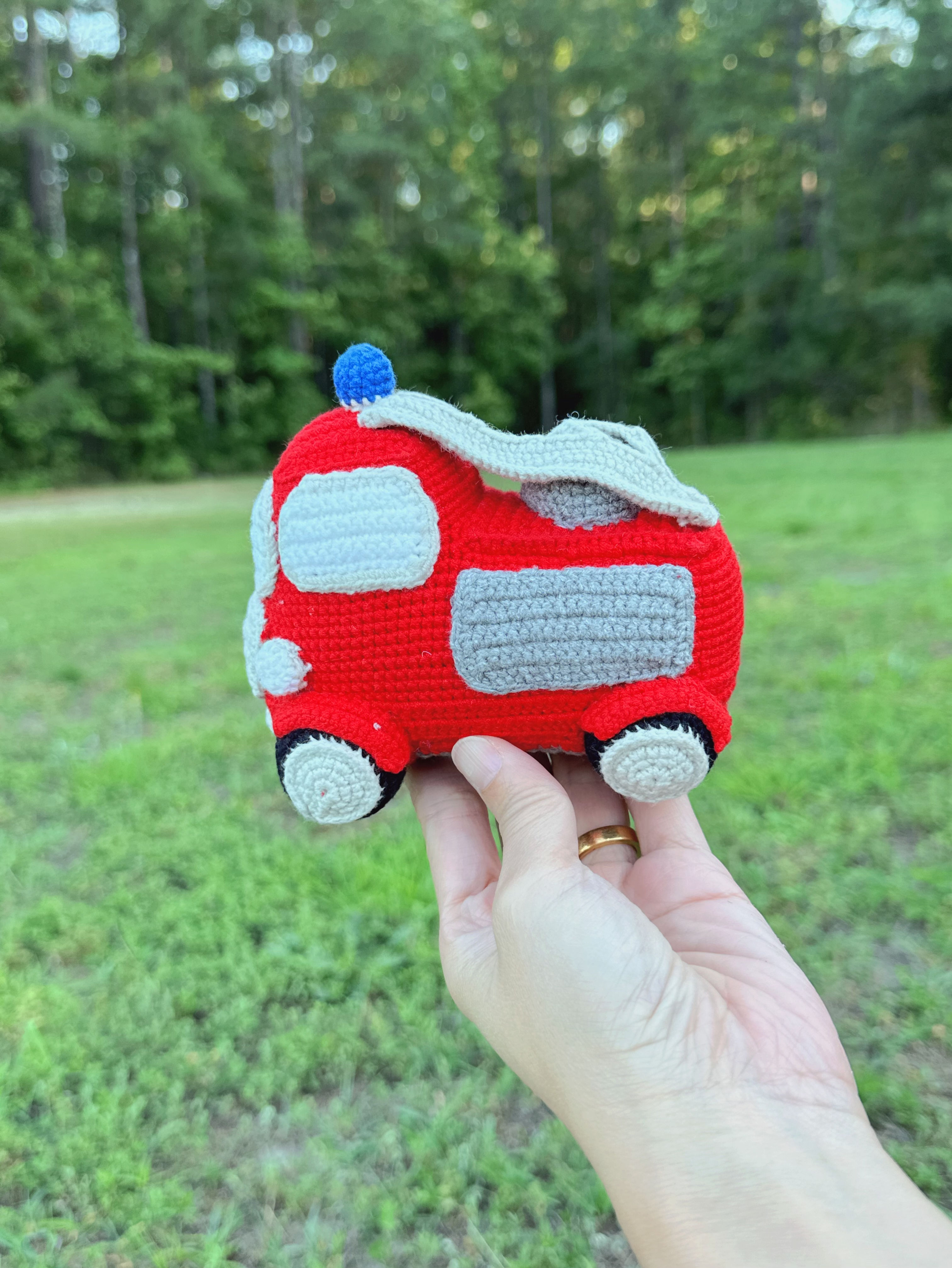 handmade crochet amigurumi fire truck