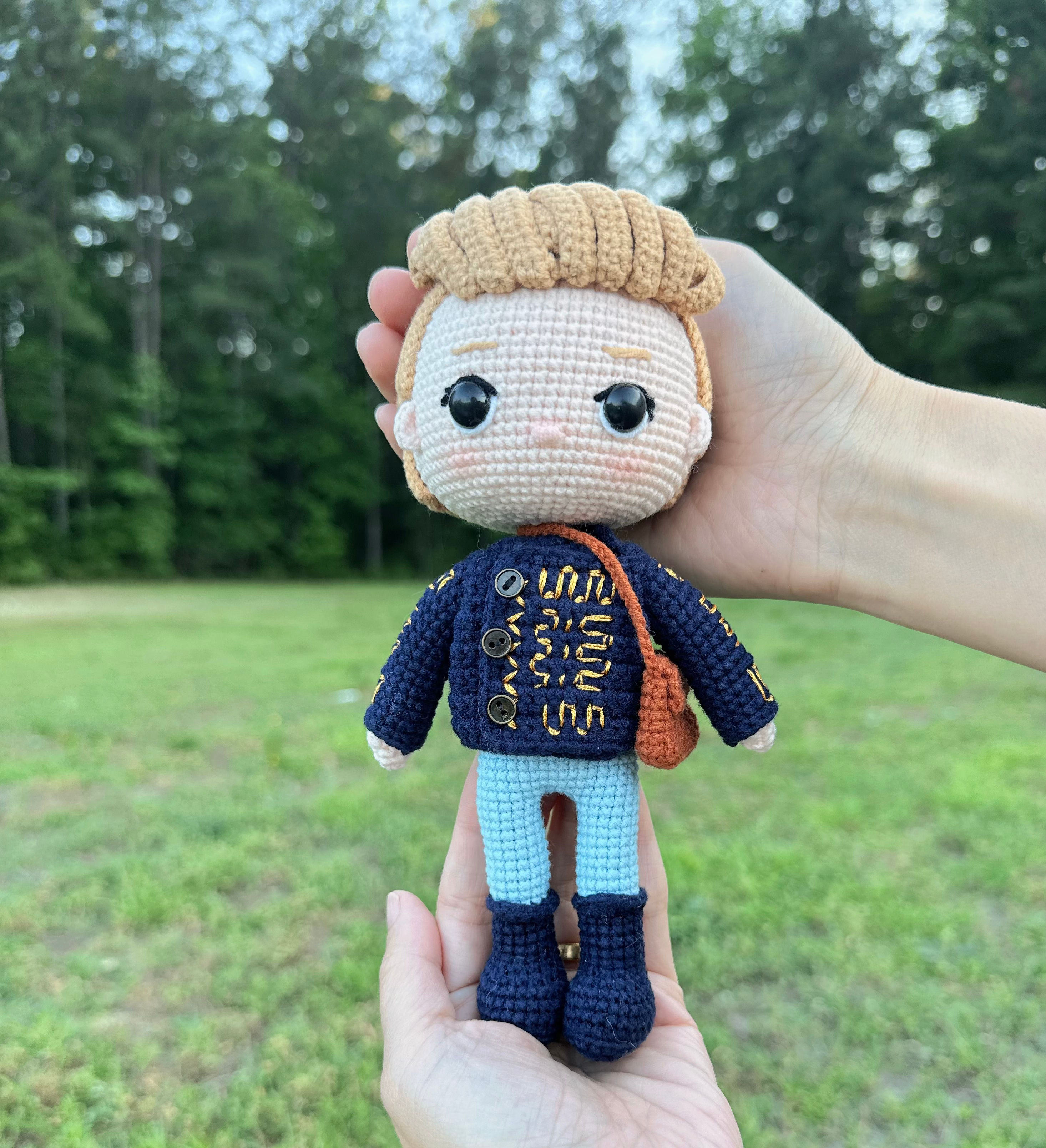 handmade Fiyero-inspired amigurumi crochet doll