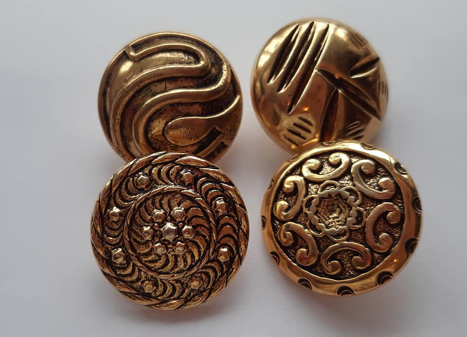 Brass Coloured Metal Buttons with Black Detail