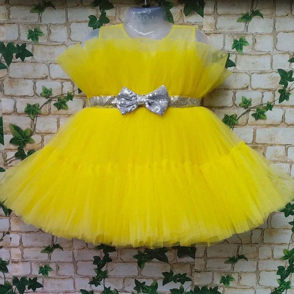 Thumbnail: Designer ruffle frock Yellow colour