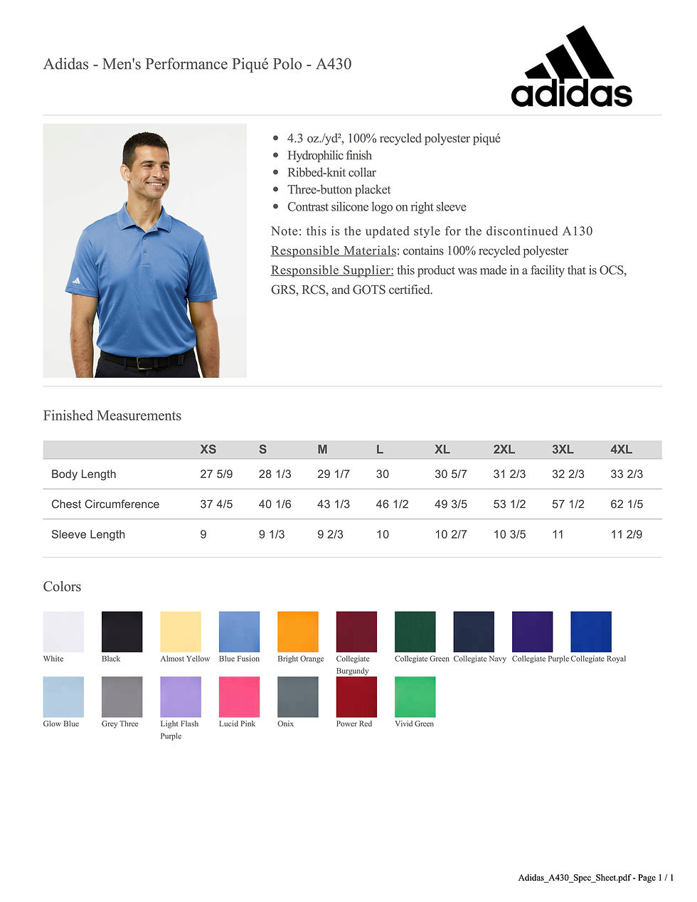 Thumbnail: A430E  ADIDAS Polo