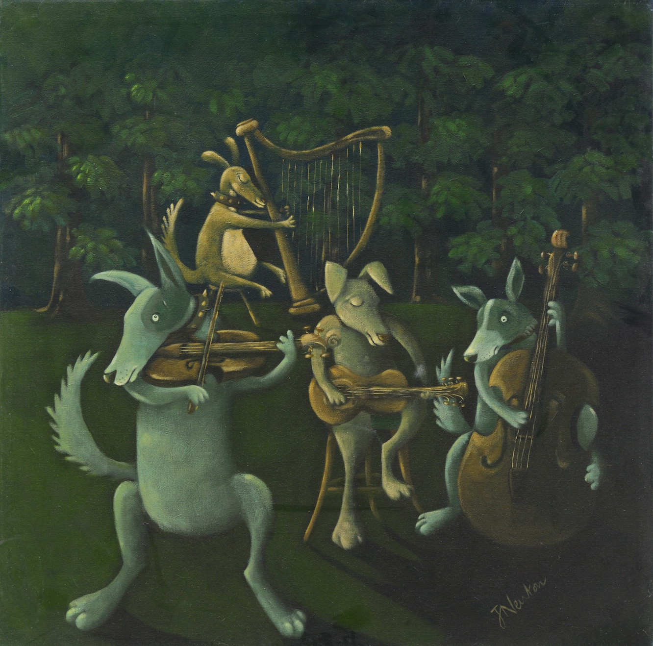 12 x 12" Artists print: Dogs on Strings