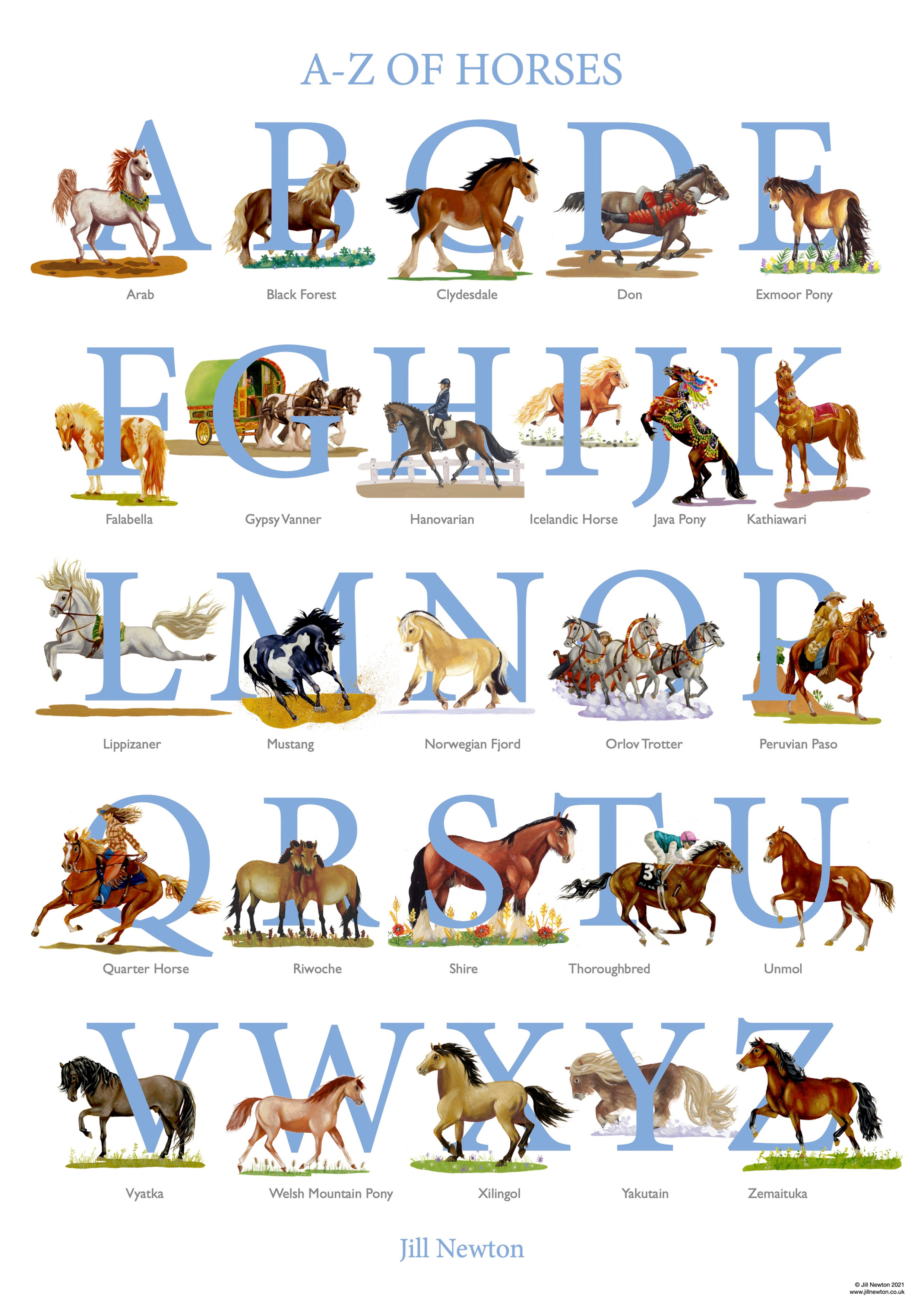 A - Z of Horses Print 16 x 12"
