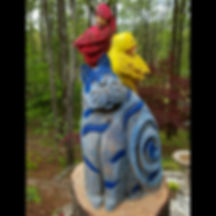 Colorful Cat and Bird Sculpture