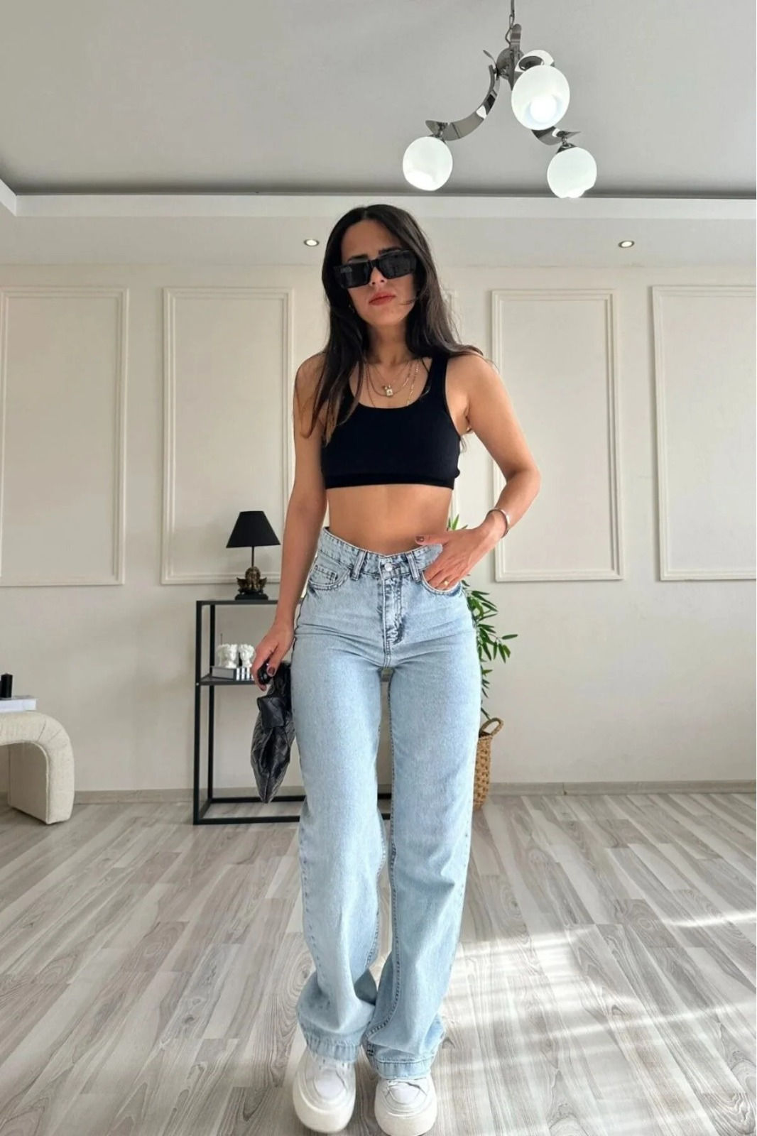 90's Buz Mavi Kar Yıkama Salaş Likralı Süper Extra Yüksek Bel