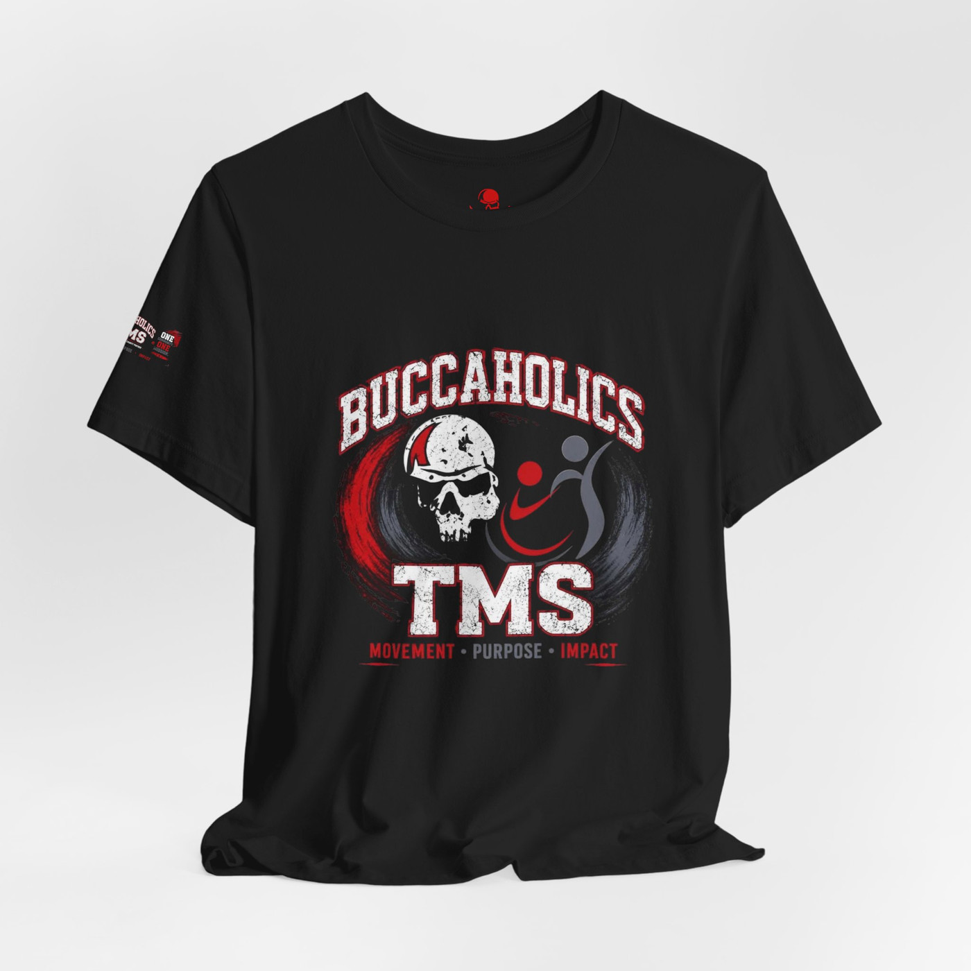 Buccaholics TMS Fundraising Tee featuring a bold skull graphic and gritty team spirit vibe