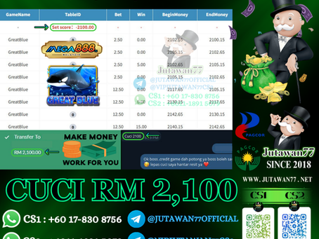 🎇Mega888 Game 🐋Great Blue🐋 Cuci RM2,100‼️Deposit Modal Sikit Sahaja Dapat Cuci Besar Hari Ni‼️