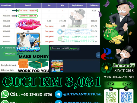 🎊918Kiss Game 🐻❄️Iceland🐻❄️ RM3,031‼️Jackpot Meletup Dapat Rm2,590, Ong Lah Hari Ni‼️