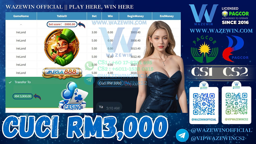 đĽłMega888 Game đ°Irelandđ° Cuci RM3,000âźď¸Cepat PM Amoi Dapat ID Ong âźď¸