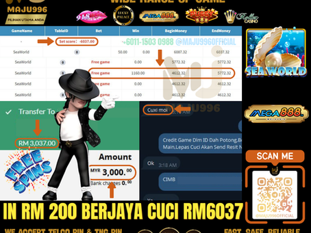 🎇Tak Sangka Bossku❗Mega888 Game 🐚SeaWorld🐚 TopUp RM200 → Cuci RM6,037‼️Jom Ajak Kwn Main Bersama‼️