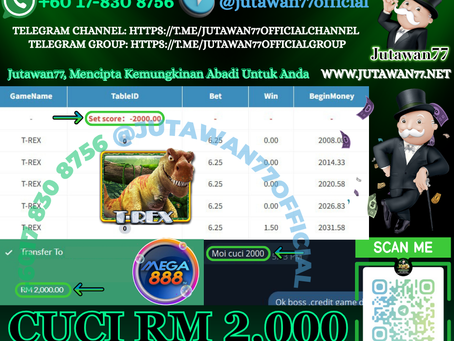 🚨Mega888 Game 🦖T-Rex🦖 Cuci Rm2,000‼️Boss Tengah ONGG‼️ Jangan Tunggu Lagi‼️