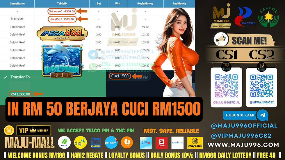 🤑Mega888 Game 🐬Dolphin Reef🐬 TopUp RM50, Cuci RM1,500‼️Boss Tengah Ong , Dapat Jackpot Lagi‼️