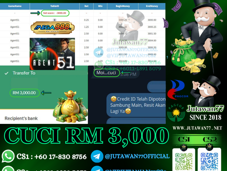 😚Mega888 Game 🎰Agent 51🎰 Cuci RM3,000‼️TopUp Sikit Je Boss, Dapat Cuci Besar‼️