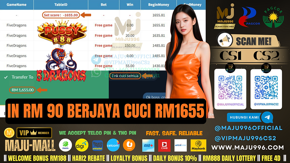 🥳Pussy888 Game 🎰5 Dragon🎰 TopUp RM90, Cuci RM1,655‼️Free Game Jatuh Lagi , Cepat PM Amoi Dapat ID Ong‼️