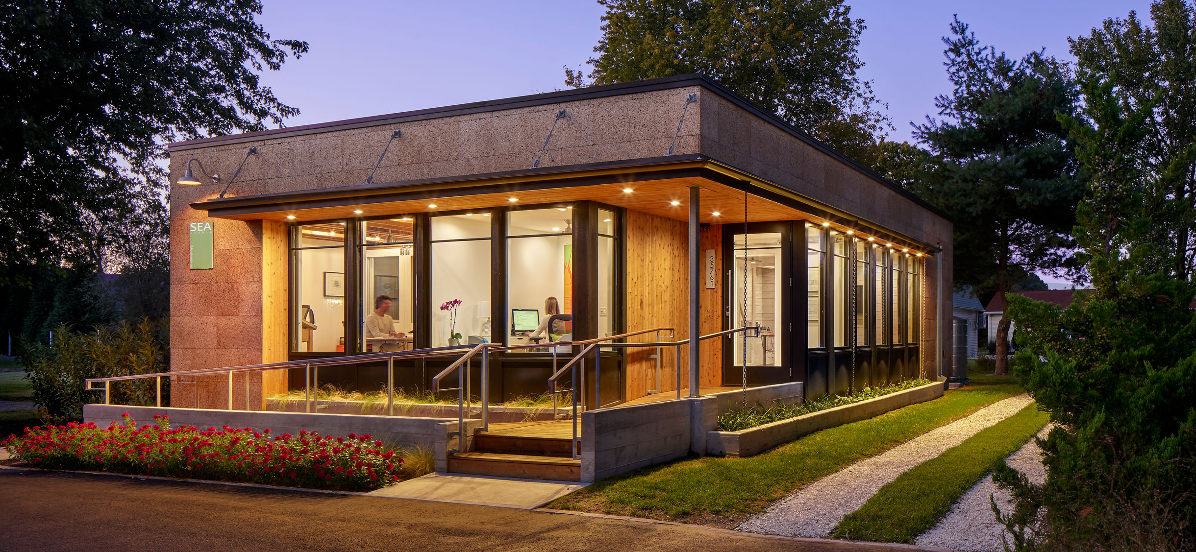 Cork Sided Office Building at Dusk